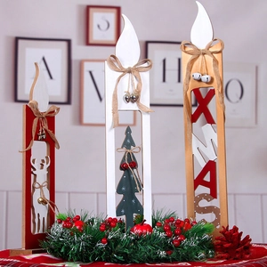 Three-piece set of 26cm lighted wooden Christmas candle table ornaments with deer and tree