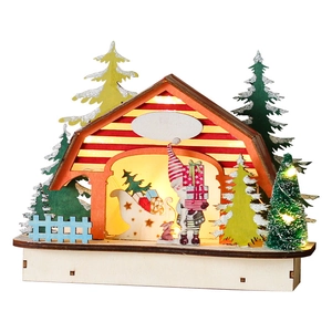 LED wooden Christmas village scene with Santa, reindeer and warm white lights