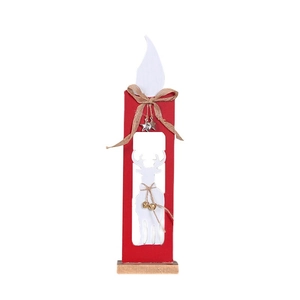 Christmas painted wooden candle ornament with reindeer cutout, hemp bow, and small bell