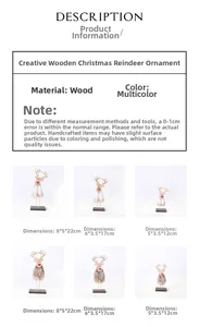 Detailed size chart for creative wooden Christmas reindeer ornaments in various sizes