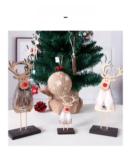 Three-piece wooden Christmas elk set with red noses and star heart metal charms