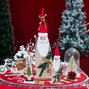 Père Noël Décoration en Bois Peinte Décor De Bureau Avec Cloche Et Nœud En Corde De Jute Pour Noël Maison Table