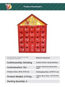 Detailed dimension layout of a wooden Christmas advent calendar house with 24 drawers