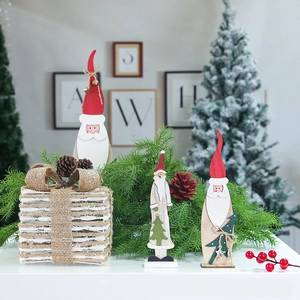 Figurines de Père Noël en bois de 41cm et boîte cadeau lumineuse pour la maison