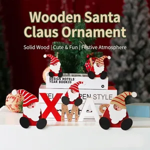 12cm wooden Santa Claus figurine ornament set with festive holiday background