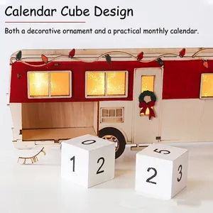 Wooden Christmas motorhome calendar with LED lights and manual date blocks