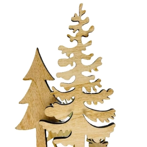 Minimalist laser-cut wooden Christmas tree ornaments and reindeer desk decoration set