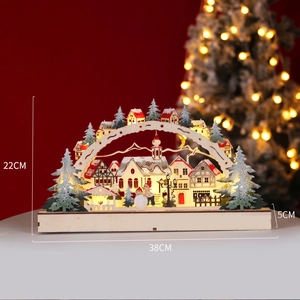 Creative Christmas Wooden LED Desktop Ornament Hand Painted Festive Village Scene Light Up Wood Craft For Home Holiday Decor