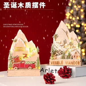 LED Wood Christmas Glowing Ornament Santa Reindeer Truck Multi-Layer Laser Cut Scene For Holiday Home Decor Party Gift
