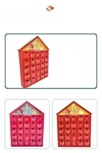 Detail of wooden Christmas advent calendar with 24 drawers and LED glowing reindeer scene