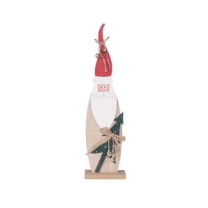 Père Noël en bois de 41cm avec sapin de Noël vert sur socle stable décoratif