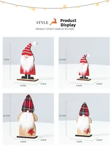 Size chart for wooden Santa ornaments showing dimensions for striped and checkered hats