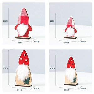 Detailed size chart for wooden Christmas gnome decorations with white plush beards