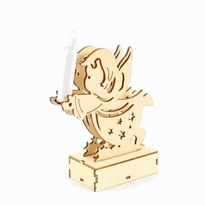 Figurine ange en bois avec bougie LED pour décoration de table de Noël élégante