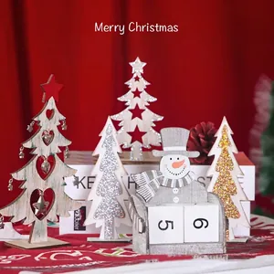 Wooden Christmas Snowman Advent Calendar Tabletop Ornament Hand Painted Christmas Tree Decor For Home Xmas Holiday Party Gift