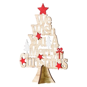 Decorazione da tavolo ad albero di Natale in legno minimalista con renna e auguri
