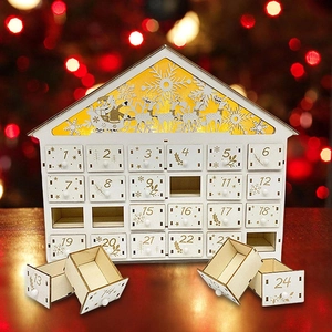 White wooden advent calendar house with 24 drawers and LED warm light Christmas decor