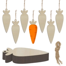 DIY wooden carrot ornaments with pre-drilled holes and natural twine for Easter decoration