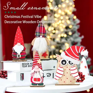 Creative Christmas Gnome Wooden Ornament LED Light Santa Claus Desktop Decoration For Home Office Holiday Party Craft Gift