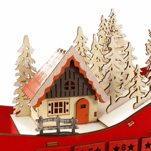 Weihnachts-Adventskalender aus Holz mit LED-Häuschen und 24 Countdown-Schubladen