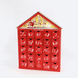 Wooden Christmas advent calendar with 24 drawers and LED glowing Santa reindeer scene