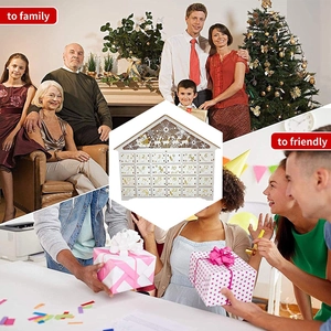 24-day countdown wooden Christmas advent calendar house with drawers and reindeer scene