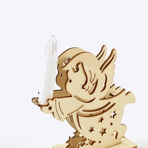 Bougeoir ange en bois avec LED et étoile découpée pour décoration de table de Noël
