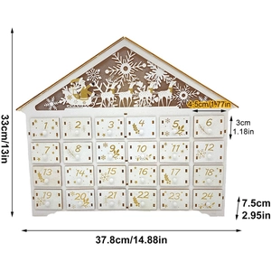 Wooden Advent Calendar House with 24 Drawers and Reindeer Sleigh Carvings, 33x38cm