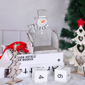 Handcrafted 24CM wooden snowman calendar figurine for festive Christmas tabletop decoration