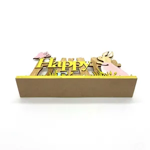 Minimalist wooden Happy Easter rabbit ornament for home tabletop festive decoration