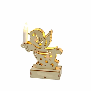 Porte-bougie ange en bois avec LED lumière chaude pour décoration de Noël