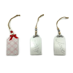 Lote de 3 adornos navideños de madera rústica con textos merry love y lazos tela