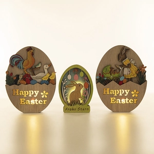 LED lighted Easter wooden rabbit and egg decorations with Happy Easter hollow engraving