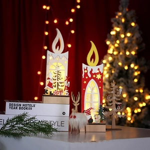 Lighted wooden Christmas candle ornaments with Santa cutout and warm LED glow