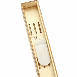 Detailed view of internal wooden structure and battery compartment for Halloween lighting