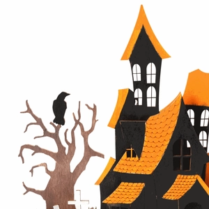 Halloween wooden ghost house and dead tree table centerpiece decoration for festive party
