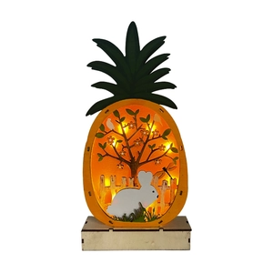 Creative pineapple wooden Easter LED ornament with layered animal and flower hollow carvings