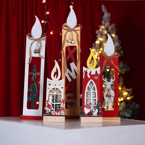 Handcrafted wooden Christmas candle lanterns with Xmas deer and Santa cutout designs