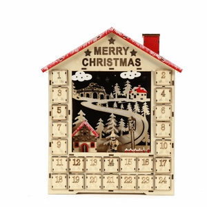 Wooden Christmas Advent Calendar With 24 Drawers LED Light Up Countdown House Boxwood Material Hand Polished Festive Decoration
