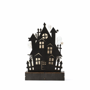 Halloween Ghost House Wooden LED Light Ornament Boxwood Haunted Castle Silhouette Tabletop Decor For Party Home Atmosphere