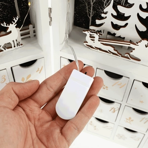 White mini LED battery box for Christmas advent calendar with toggle switch decoration