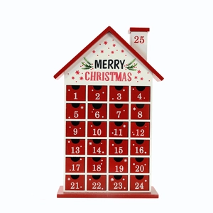 Wooden Christmas House Advent Calendar With Multiple Drawers Festive Red White Countdown Calendar For Holiday Decoration