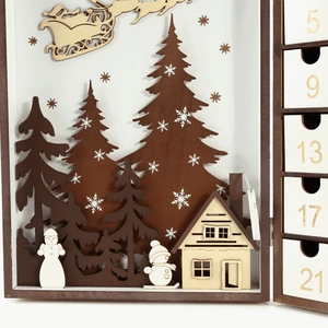 Wooden Christmas advent calendar with reindeer silhouette and festive countdown drawers