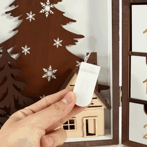 Wooden Christmas Advent Calendar with LED lights and battery pack for holiday decoration