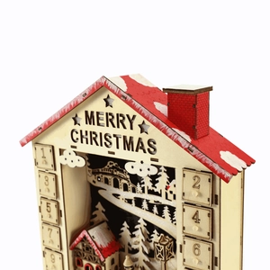 Wooden Christmas advent calendar house with LED light and 24 drawers decoration
