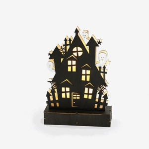 Halloween ghost house wooden light decoration with warm LED silhouette for party