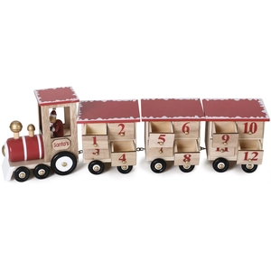 Wooden Christmas Train Advent Calendar Countdown Storage Box Santa Clause Figure Red Painted Tabletop Home Decor Ornament