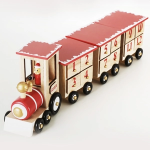 Christmas wooden advent calendar train with 12 numbered drawers and Santa driver figure