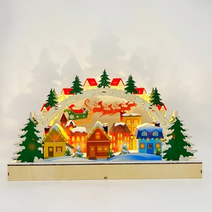 Arche de Noël en bois avec LED, décor village d'hiver et traîneau du Père Noël