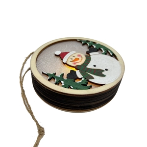 Luminous wooden Christmas ornament with LED warm light snowman and tree decoration